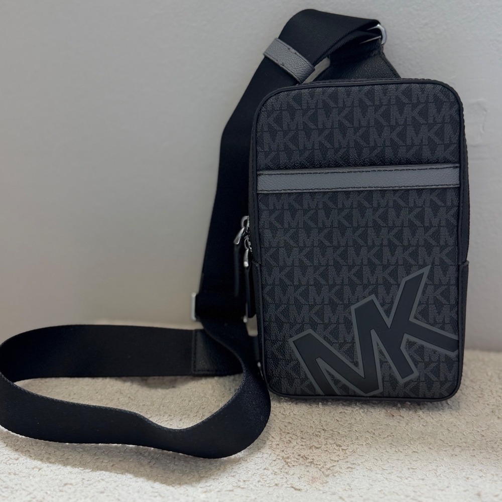 Michael Kors Cooper Logo Sling Crossbody Bag Black Grey Minimalist Quiet Luxury